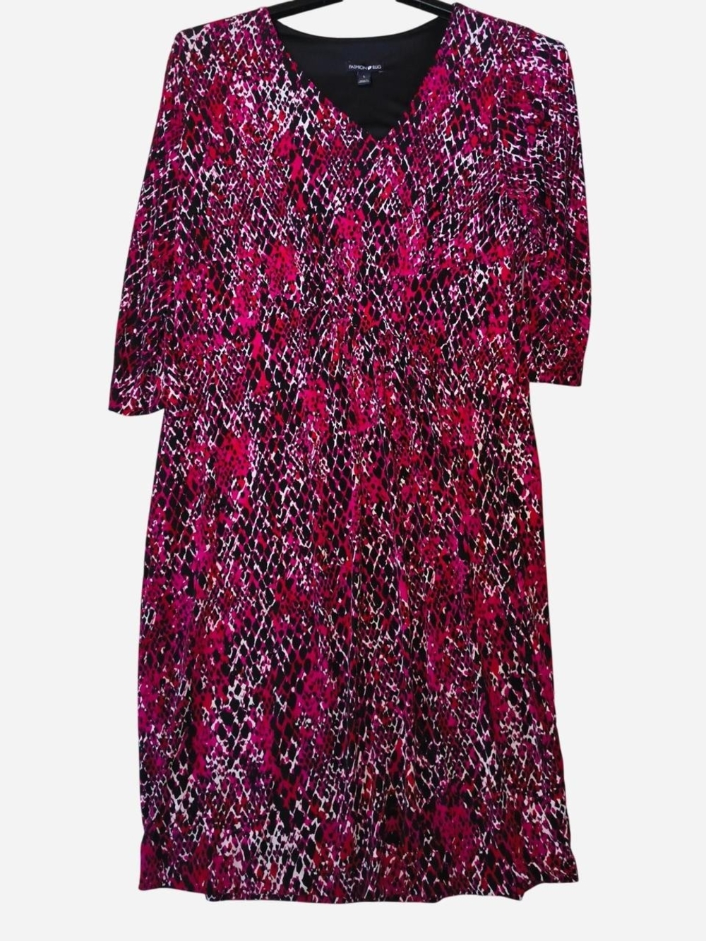 Fashion Bug Pink & Black Printed V-Neck Midi Dress